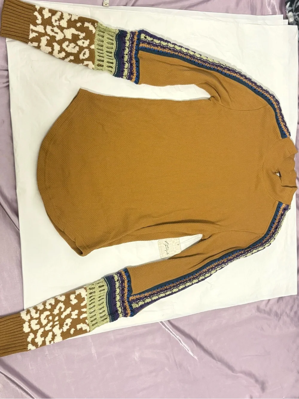 NWT Free People Switch It Up Crochet Knit Sleeve Thermal Waffle Top M
